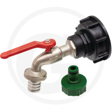 GRANIT Rövid IBC-adapter S60x6, 3/4” sárgaréz golyóscsappal, tömítéssel és klikkes rendszerű műanyag csapcsatlakozóval
