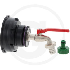 GRANIT Rövid IBC-adapter S100x8, 3/4” sárgaréz golyóscsappal és klikkes rendszerű műanyag csapcsatlakozóval