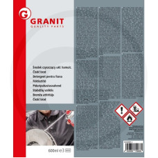 GRANIT Féktisztító Tárcsafékek, hidraulikus alkatrészek, motorok tisztításához. • Eltávolítja az olajat és a zsírt A megtisztított, száraz alkatrészeket azonnal tovább lehet kezelni.